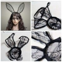 粉红猫 欧美超大蕾丝兔耳朵发箍发带发圈发卡面纱面具面罩派对夜店兔女郎饰品