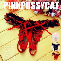 粉红猫女内裤女士内裤开档弹力低腰无痕透明丁字裤超弹力大码性感情趣内衣套装SM成人用品