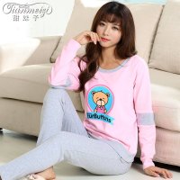 甜妹子卡通休闲女士睡衣秋冬款贴身舒适睡衣女家居服睡衣套装