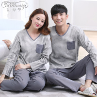甜妹子纯棉情侣睡衣条纹休闲可外穿睡衣套装