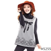 今生宝贝 孕妇装秋装上衣复古文艺范孕妇背心 蝴蝶结装饰羊毛孕妇衫