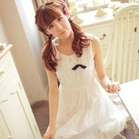 韩琦丝清新甜美蕾丝娃娃领珍珠扣小高腰背心连衣裙女夏裙子包邮