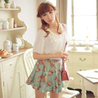 韩琦丝复古田园碎花森女小清新高腰修身短裙半身裙麻料夏女装包邮