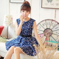 韩琦丝2015新款甜美复古超大摆蕾丝花边纯棉碎花背心连衣裙女包邮