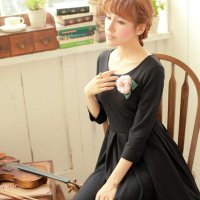 韩琦丝简约百搭同款荷叶边修身大摆长袖连衣裙春夏女包邮