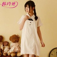 韩琦丝2015新款森女系小清新刺绣棉布蝴蝶结中长款可爱娃娃衫T恤包邮