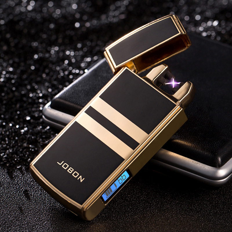 趣玩礼品带智能显示屏双电弧打火机摇一摇防风电子感应usb充电点烟器