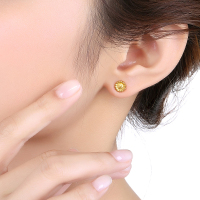 六福珠宝足金耳钉向日葵型黄金耳钉女耳环金耳饰计价 GMGTBE0005