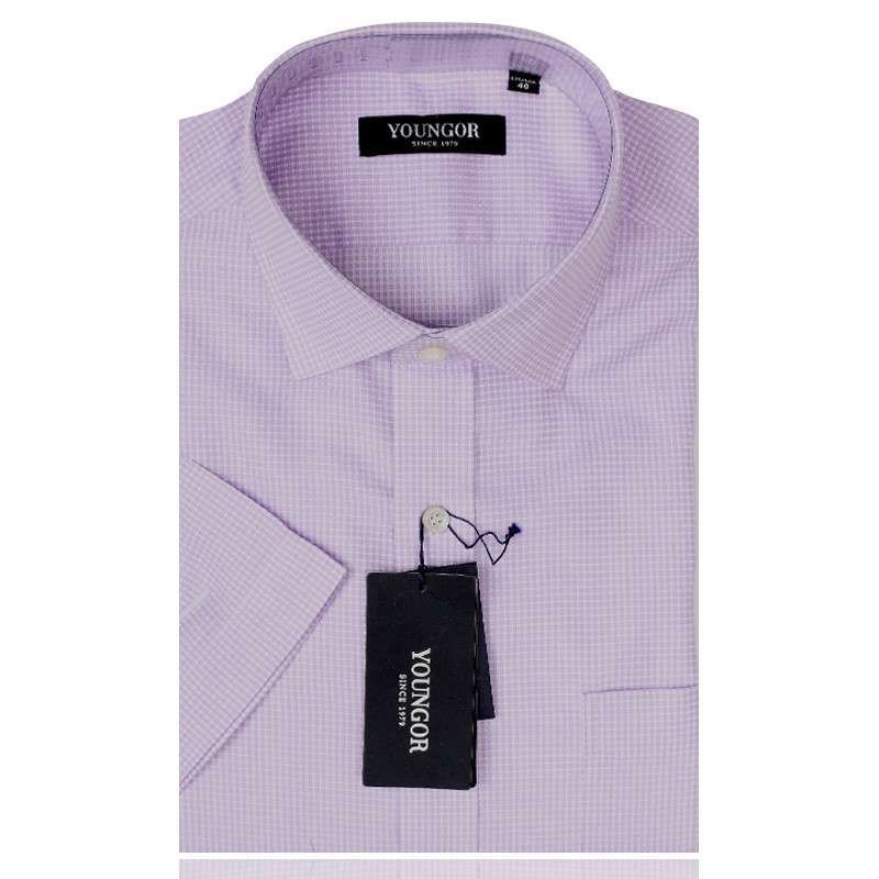 YOUNGOR雅戈尔男正品商务正装紫细格DP纯棉免烫短袖衬衫SDP16253-32