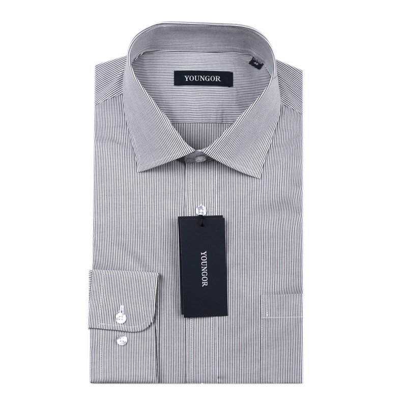 雅戈尔全棉灰色细条纹长袖衬衫PM10131EBA