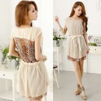 清伊格调 2014夏装性感假两件豹纹显瘦雪纺无袖连衣裙 QY0329