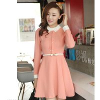 清伊格调 2014春秋季新款娃娃领长袖气质连衣裙 QY0400