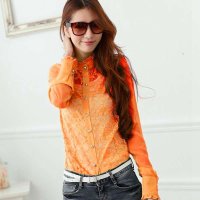 清伊格调 2015年秋装新款大码女装修身蕾丝雪纺衬衫 QY0299