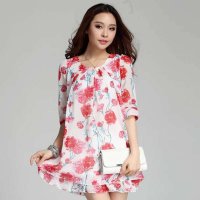 清伊格调 2014夏季新款韩版中袖雪纺碎花连衣裙(送腰带) QY0451