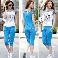 清伊格调 2015年夏装新款韩版时尚休闲短袖七分裤运动两件套 QY0599