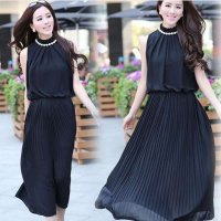 清伊格调 2014夏装新款波西米亚百褶雪纺连衣裙(配珍珠链） QY0471