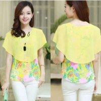 清伊格调 2014夏装短袖雪纺大码碎花披肩袖雪纺衫 QY0628