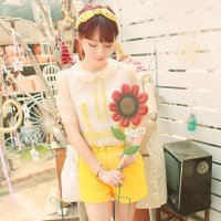 清伊格调 2014夏装新款娃娃领短袖雪纺衫短裤两件套装 QY0695