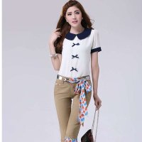 清伊格调 2015年夏装新款女中裤 七分裤糖果色弹力卷边小脚裤(送腰带) QY0514