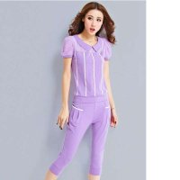 清伊格调 2014夏装新款韩版短袖七分裤修身显瘦运动休闲套装 QY0799