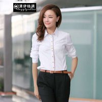 清伊格调 2014夏装新款韩版女款OL通勒修身长袖格子衬衫 QY0878