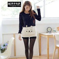 清伊格调 2014春秋款纯棉卡通兔波点中长款毛衣 QY0023