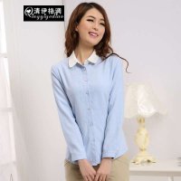 清伊格调 2015秋装新款韩版女式小清新撞色绣花领修身职业长袖衬衫 QY0946