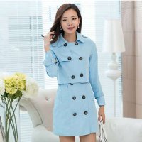 清伊格调 2014秋装新款韩版优雅修身中长款双排扣风衣两件套 QY1030