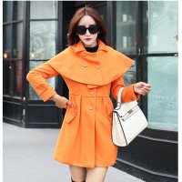 清伊格调 2015年冬装新款韩版通勤斗篷修身中长款毛呢外套大衣 QY1050