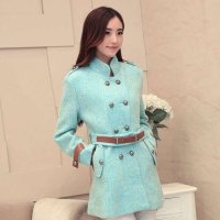 清伊格调 2014秋冬新款修身显瘦中长款双排扣休闲毛呢大衣 QY1025