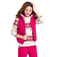 清伊格调 2014冬装新款时尚印花加厚加绒卫衣马甲长裤三件套 QY1210