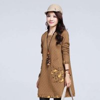 清伊格调 2014秋冬新款大码女装波点长袖加棉加厚中长款连衣裙 QY1216