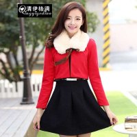 清伊格调 2015冬款女装新娘结婚敬酒服回门礼服 毛呢修身连衣裙两件套装 QY1193