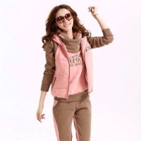 清伊格调 2015冬装新款韩版加厚加绒连帽卫衣马甲长裤休闲三件套装 QY1197