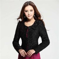 清伊格调 2014秋冬新款修身名媛气质小香风蝴蝶结毛呢小西服 QY1316