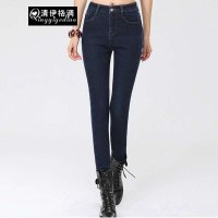 清伊格调 2015冬装新款韩版大码高腰显瘦加厚加绒牛仔裤女小脚长裤 QY1389