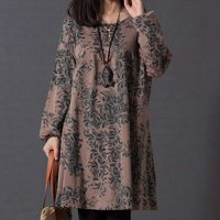 清伊格调 2015秋装新款韩版宽松大码文艺范印花长袖连衣裙 QY1372