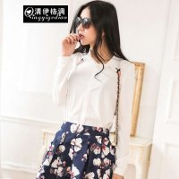 清伊格调 2015春装新女士品甜美学院天鹅嘴绣花精致百搭修身白色长袖衬衫QY1617