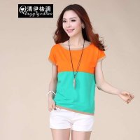 清伊格调 2015夏装新款女装 简约百搭棉质大码短袖T恤 QY1654