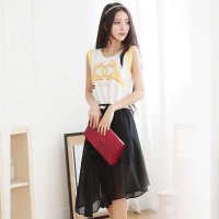 清伊格调 2015夏装新款韩版女士 甜美学院黑白配百搭时尚圆领无袖针织雪纺连衣裙 QY1676