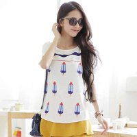 清伊格调 2015夏装新款女士 数码印花冰棍甜美学院夏日清凉短袖雪纺衫 QY1688