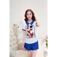 清伊格调 2015夏季新款娃娃领印花短袖上衣+短裤两件套装时尚韩版潮 QY1580