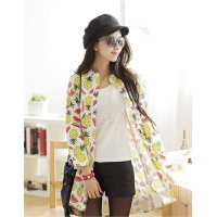 韩缘阁2015欧洲站宽松大码水果香蕉菠萝休闲纯棉女衬衫QY1572