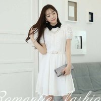 韩缘阁 2015夏装新款韩版通勤OL风格珍珠大摆雪纺连衣裙 QY1575