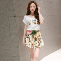 韩缘阁 2015夏季新款韩版时尚短袖T恤 +印花短裙子两件套装 QY2040