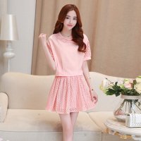 韩缘阁 2015年夏季新款时尚雪纺拼接网纱2件套套裙 QY2060