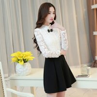 韩缘阁 2015年秋冬款蕾丝拼接长袖甜美公主范连衣裙 QY2075