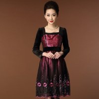 韩缘阁 2015秋装新款中老年女装气质加大码妈妈装金丝绒长袖连衣裙QY2183