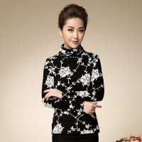 韩缘阁 2015秋冬新款女装 高领蕾丝 加绒加厚网纱长袖打底衫 QY2210