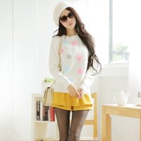韩缘 阁 2015年秋装新款绣花甜美学院风米色女毛衣 QY1523